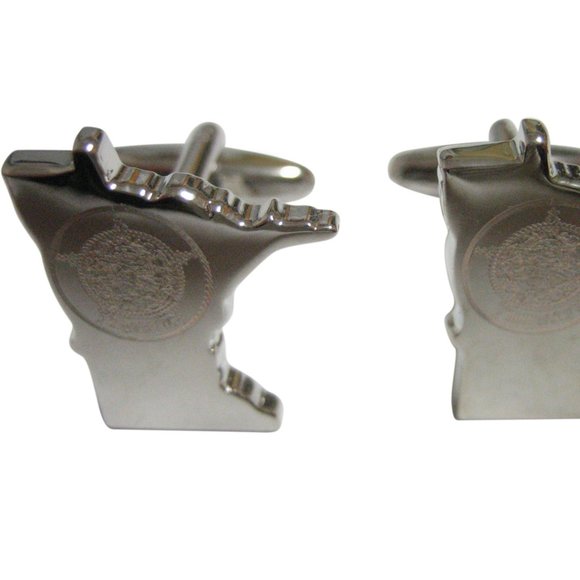 Minnesota State Map Shape and Flag Design Cufflink - Picture 1 of 2
